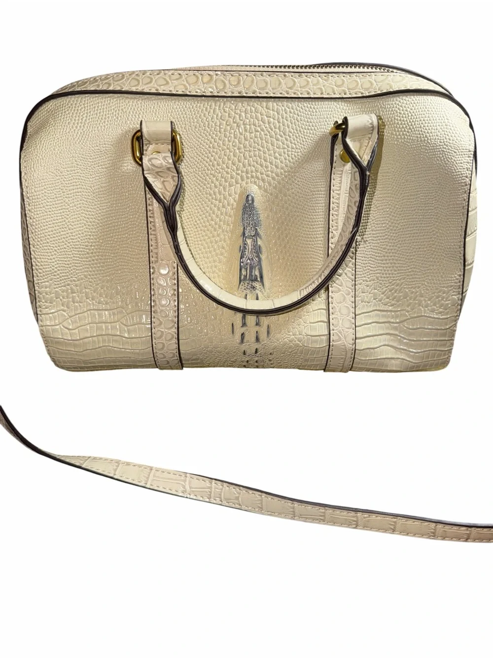 BL Tiannu Cream Crocodile Textured Satchel Handbag with Removable Strap